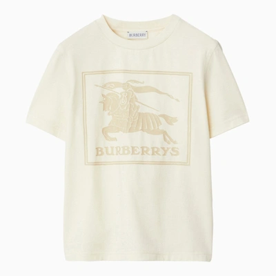Burberry Kids'  Cream Coloured Crew Neck T Shirt With Print In Beige