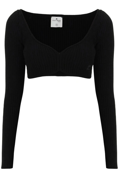 Courrèges Courreges  Swallow Cropped Rib Knit Top In Black (black)