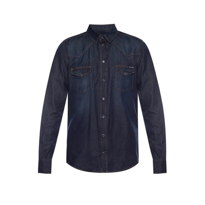 Dolce & Gabbana Cotton Denim Shirt In Blue