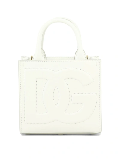 Dolce & Gabbana 'dg Logo' Small White Shopper In Leather Woman