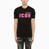 DSQUARED2 DSQUARED2 BLACK CREW NECK T SHIRT WITH PINK ICON PRINT
