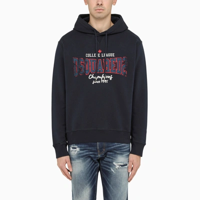 Dsquared2 Dark Hooded Sweatshirt With Print In Blue