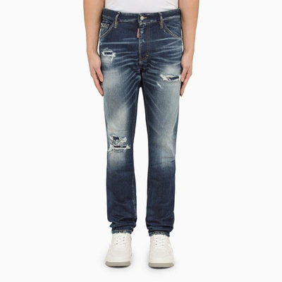 Dsquared2 Regular Blue Washed Denim Jeans With Wear