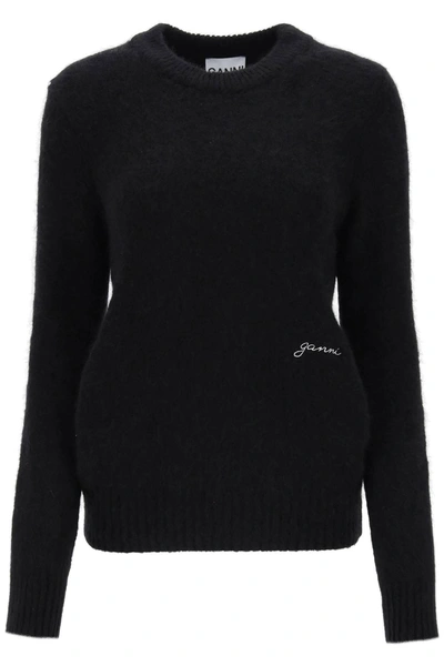 Ganni Brushed Alpaca And Wool Sweater In Black