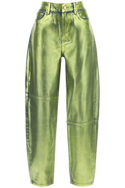 Ganni Green Foil Stary Jeans In Metallic,green