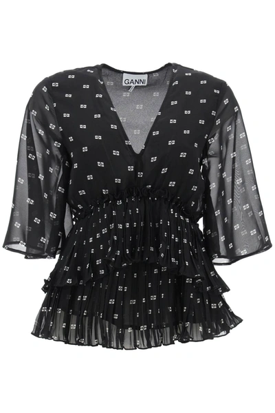 Ganni Shirts Black In Black,white