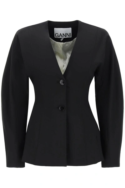 Ganni Single-breasted Blazer In Black