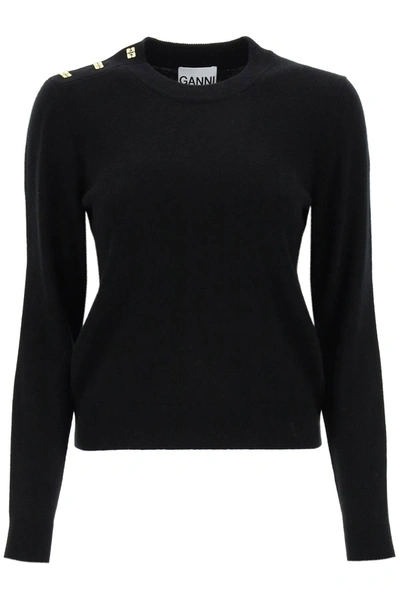 Ganni Jumper With  Butterfly Buttons In Black