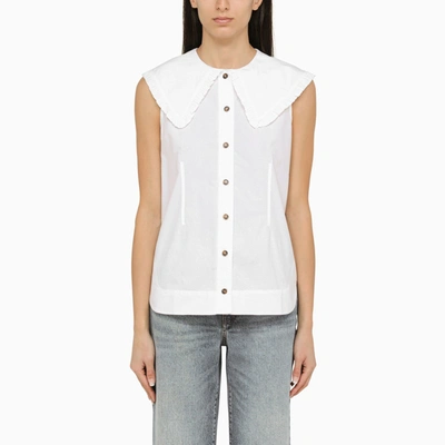 GANNI GANNI WHITE COTTON SLEEVELESS SHIRT WITH COLLAR