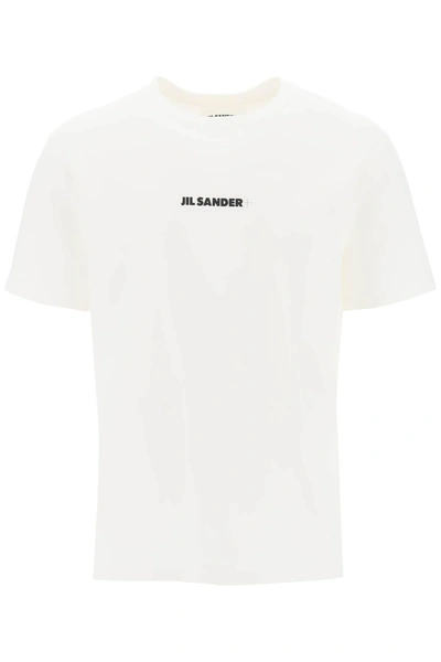 Jil Sander White T-shirt With Short Sleeves And Contrasting Logo Print In Cotton Man