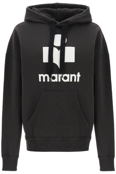 Marant Etoile Mansel Flocked-logo Hoodie In Black