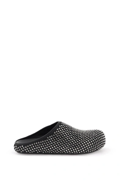 Marni Fussbett Sabot Leather And Crystal-embellished Mesh Clogs In Black