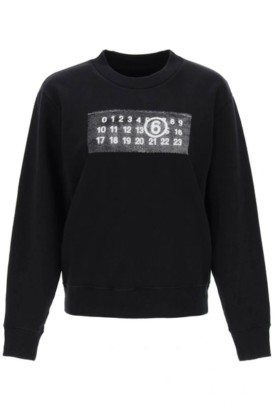 Mm6 Maison Margiela Logo Printed Crewneck Sweatshirt In Black