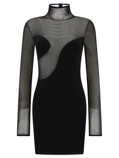 Nensi Dojaka Asymmetric Illusion Mesh Mini Dress In Black