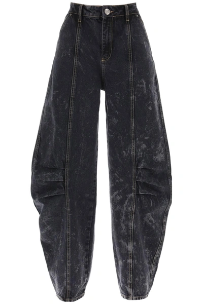 Rotate Birger Christensen Acid-wash Wide-leg Trousers In Black