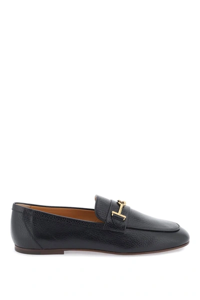Tod's Leather Loafers With Bow In Nero