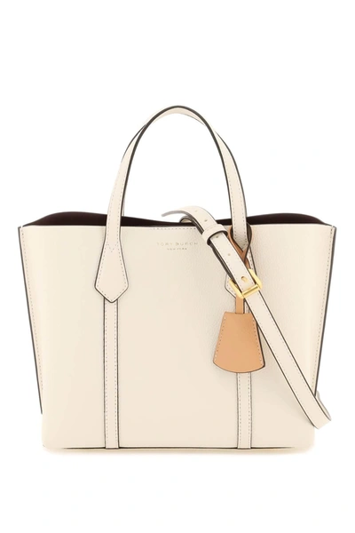 Tory Burch Perry Small Triple-compartment Leather Tote Bag In Bianco