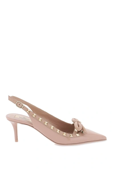 Valentino Garavani Rockstud Bow Slingback Patent Leather Pump 60mm Woman Rose Cannelle 42 In Beige