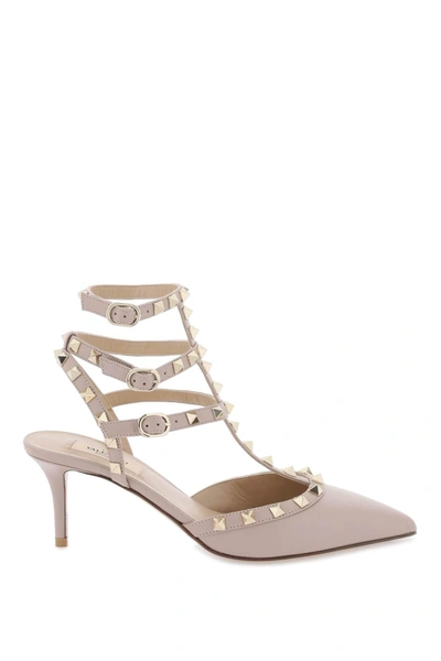 Valentino Garavani Pink Rockstud Leather Pumps In Peach