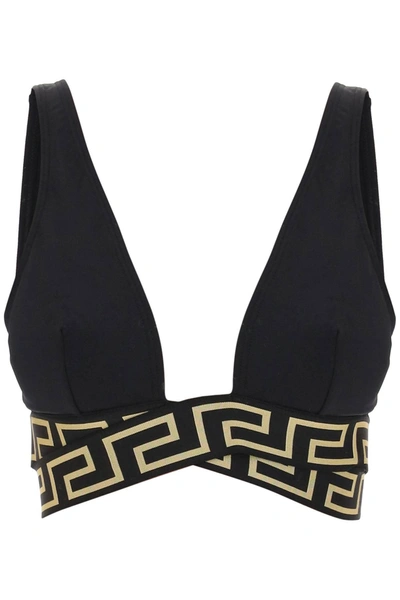Versace Bikini Top With Greca Motif In Black Polyamide Woman