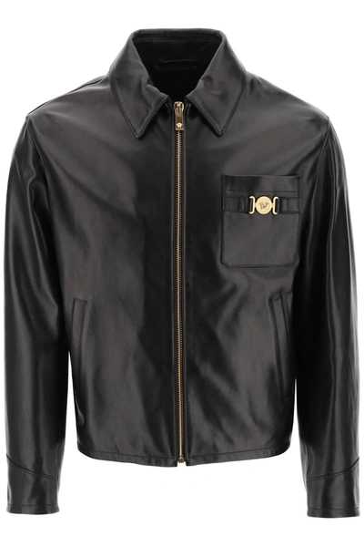 Versace Medusa Leather Jacket In Black