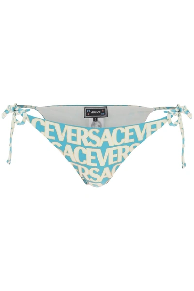 Versace Blue Allover Bikini Bottom In Turquoise Avory