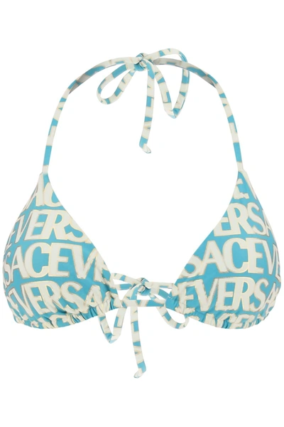 Versace Allover Bikini Top In Light Blue