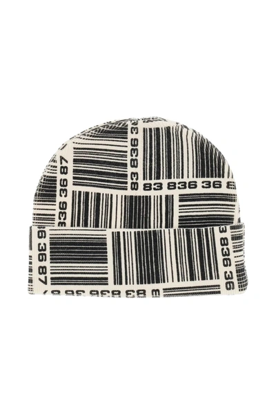 Vtmnts Barcode Monogram Beanie Hat In Black,white