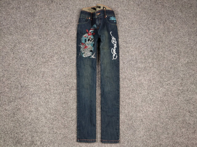 Pre-owned Christian Audigier X Ed Hardy Christian Audigier Vintage Tattoo Denim Jeans In Blue