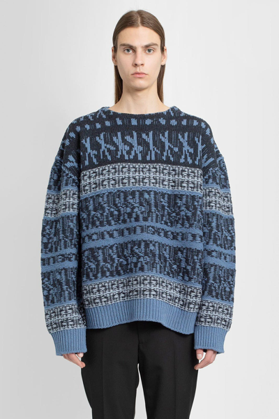 Pre-owned Givenchy New $2.2k M Chito Wool Patchwork Ribbed Blue Knit Sweater