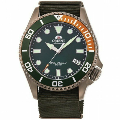Pre-owned Orient Ra-ac0k04e10b Nylon Band Mechanical Analog Mens Watch 200m Wr