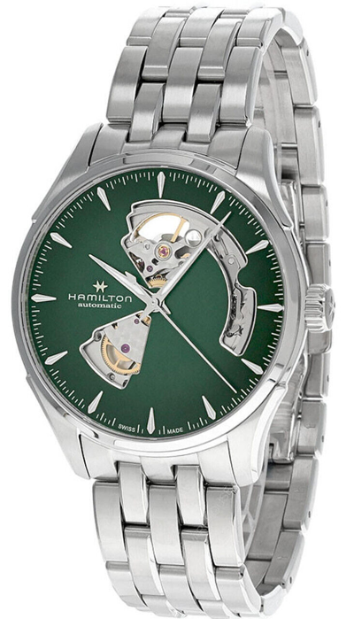 Pre-owned Hamilton Jazzmaster Open Heart 40mm Auto Ss Green Dial Men's Watch H32675160