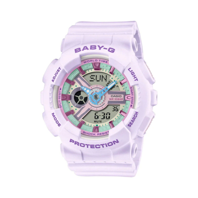 Pre-owned Casio Baby-g Digital-analogue Purple Resin Strap Women Watch Ba-110xpm-6adr
