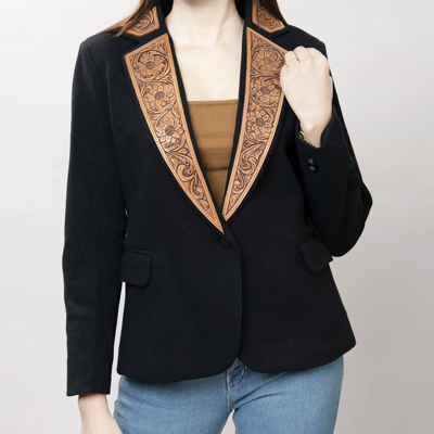 Pre-owned Darling Ad Adbz013 Genuine Leather Hand Tooled Hand Carved Women Blazer Dress Jacket In Not Available