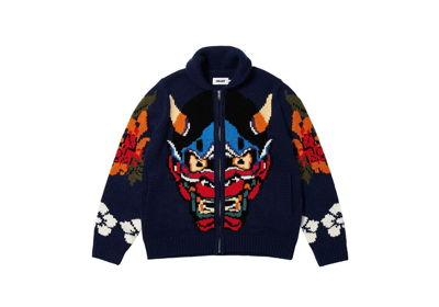 Pre-owned Palace - Demon Cowichan Knit Blue - Ultimo 2023 - Large