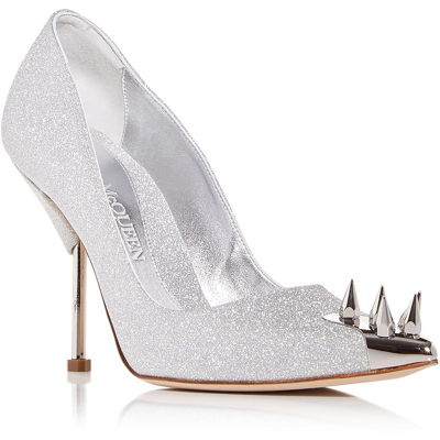 Pre-owned Alexander Mcqueen Womens Spiked Slip On Dressy Pumps Shoes Bhfo 9420 In Silver/silver