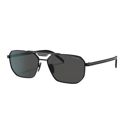 Pre-owned Prada Pr 58ys 1ab5s0 Black Metal Rectangle Sunglasses Grey Lens In Gray