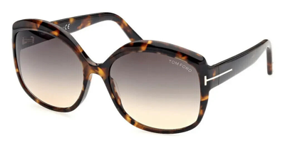 Pre-owned Tom Ford Butterfly Sunglasses Chiara Ft0919-55b-60 Coloured Havana Frame Smoke In Gray