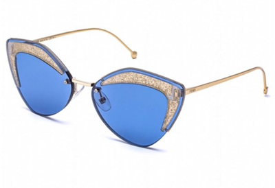 Pre-owned Fendi Ff0355/s Zi9 66 Geometric Blue Lens Women Sunglasses