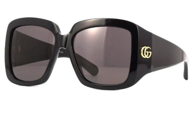 Pre-owned Gucci Rectangular Sunglasses Gg1402s-001 Black Frame Grey Lenses In Gray