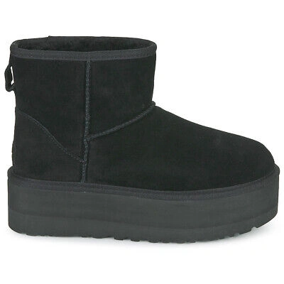 Pre-owned Ugg Womens Boots Classic Mini Platform Casual Slip-on Suede In Black