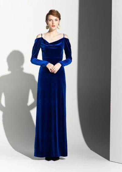 Pre-owned Handmade Custom Made To Order Cold-shoulder Thigh-high Slit Cocktail Gown Plus1x-10x Y552 In Blue