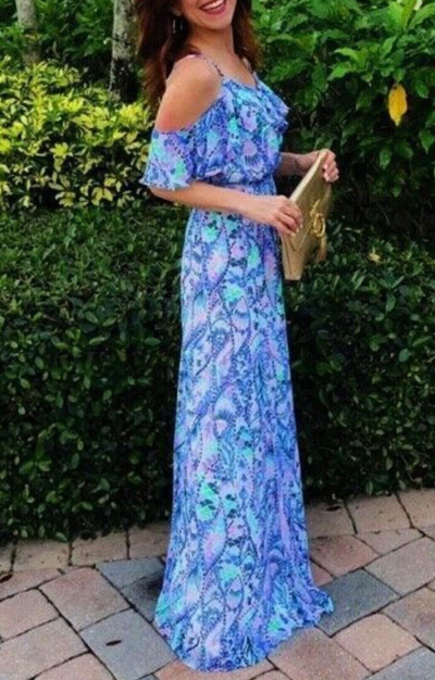 Pre-owned Lilly Pulitzer Zadie Maxi Dress Tails Of The Sea $258 Size S,l,xl In Multicolor