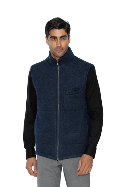 Pre-owned Isaia $3800  Napoli Blue Jacket Vest Double Cashmere / Leather 40 Us / 50 Eu