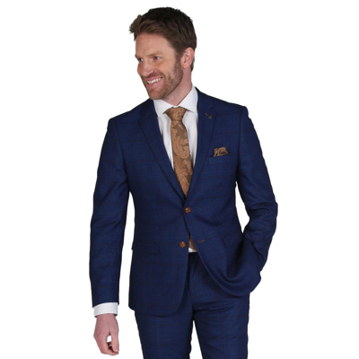 Pre-owned Paul Andrew Men's Navy Blue Check Suit Set Blazer Vest Trousers Formal Dress In Navy-blazer