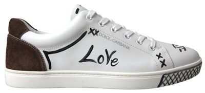 Pre-owned Dolce & Gabbana Shoes Sneakers White Leather Brown Love Casual S. Eu39.5 / Us6.5