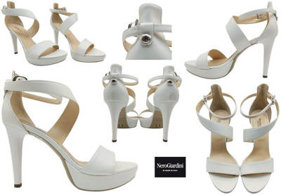 Pre-owned Nerogiardini Sandals Women's Nero Giardini E307231de 307232de Elegant High Heel Leather In White