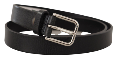 Pre-owned Dolce & Gabbana Belt Black Calf Leather Silver Tone Metal Buckle S. 80cm/ 32in