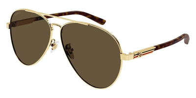 Pre-owned Gucci Aviator Sunglasses Gg1288sa-002 Full Rim Gold Havana Frame Brown Lenses