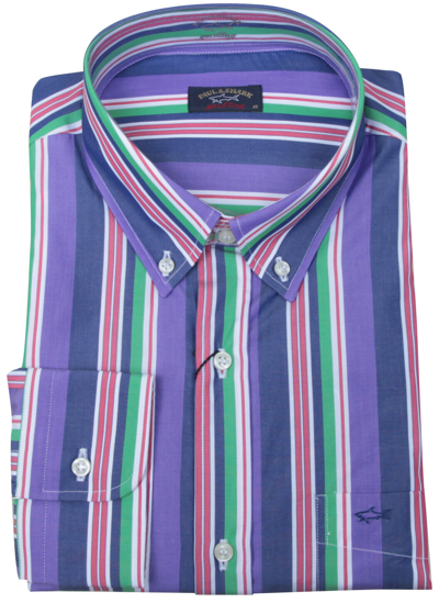 Pre-owned Paul & Shark Yachting Men's Dress Shirt Long Sleeve Size 44 17.5" Striped Cotton In Multicolor